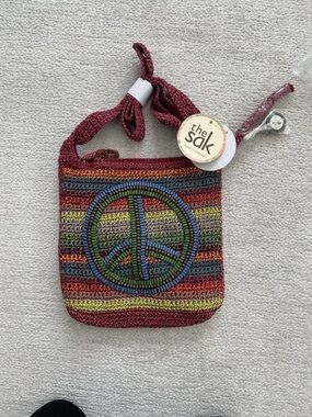 The Sak Red Brand New Multicolor Beaded Peace Sign Crossbody